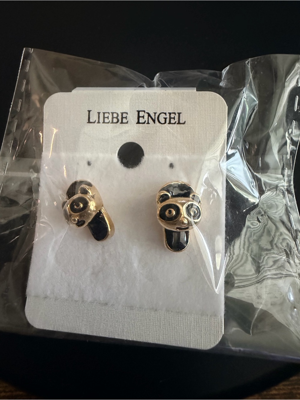 Gold and Black Panda Stud Earrings